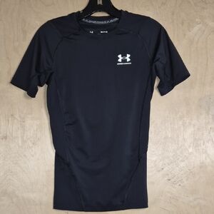 Under Armour Black Short Sleeve Rash Guard with White Logo - Kids